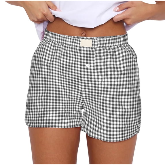Admvng Womens Shorts Gingham Checkered Boxer Elastic Waist Everyday Shorts