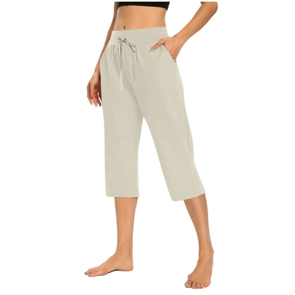 Admvng Womens Soft Capri Lounge Pants Drawstring Waist Cropped Pants with Side Pockets