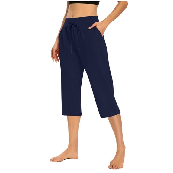 Admvng Womens Soft Capri Lounge Pants Drawstring Waist Cropped Pants with Side Pockets