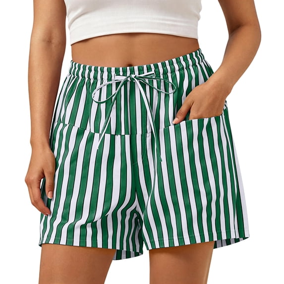 Admvng Womens Striped Casual Shorts Drawstring Waist with Side Pockets