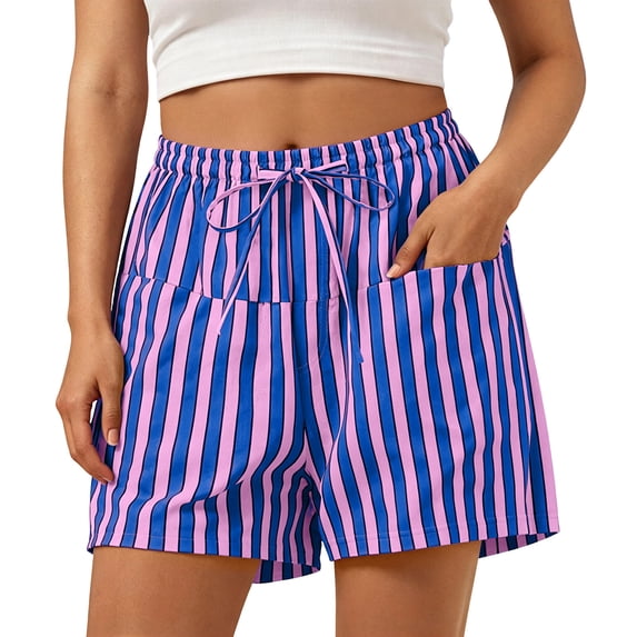 Admvng Womens Striped Casual Shorts Drawstring Waist with Side Pockets