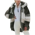 thumbnail image 1 of Admvng Womens Striped Hooded Jacket Drawstring Full Zip Long Sleeve Plush Teddy Coat with Side Pockets, 1 of 5