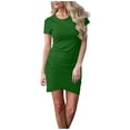 thumbnail image 1 of Admvng Womens Summer Dresses Sexy Solid Color Round Neck and Irregular Short Sleeve Dress S-2XL, 1 of 6