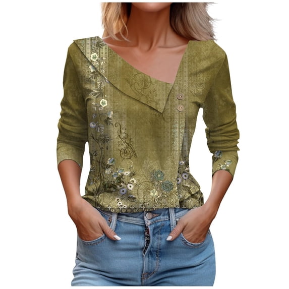 Admvng Womens Summer Tops Neck Casual Printed Button-Up Blouse T-shirt Blouse, Size S-5XL