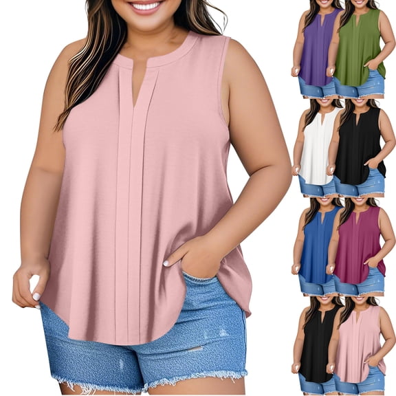 Admvng Womens Summer Tops Plus Size V-neck Fashion Casual Pullover Sleeveless Blouses Admvng L-4XL