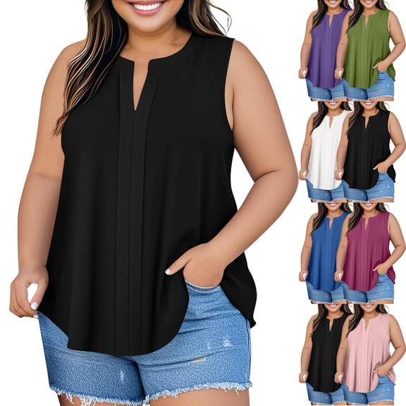 Admvng Womens Summer Tops Plus Size V-neck Fashion Casual Pullover Sleeveless Blouses Admvng L-4XL