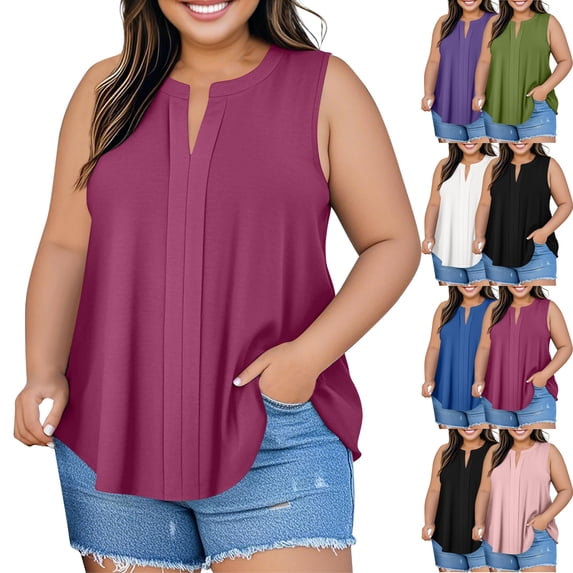 Admvng Womens Summer Tops Plus Size V-neck Fashion Casual Pullover Sleeveless Blouses Admvng L-4XL