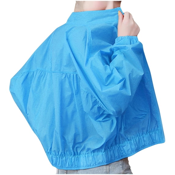 Admvng Womens Sun Protection Jacket Plus Size Zipper Long Sleeve Elastic Hem Cropped Lightweight Outdoor Wind Coat