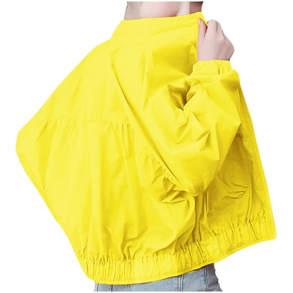 Admvng Womens Sun Protection Jacket Plus Size Zipper Long Sleeve Elastic Hem Cropped Lightweight Outdoor Wind Coat