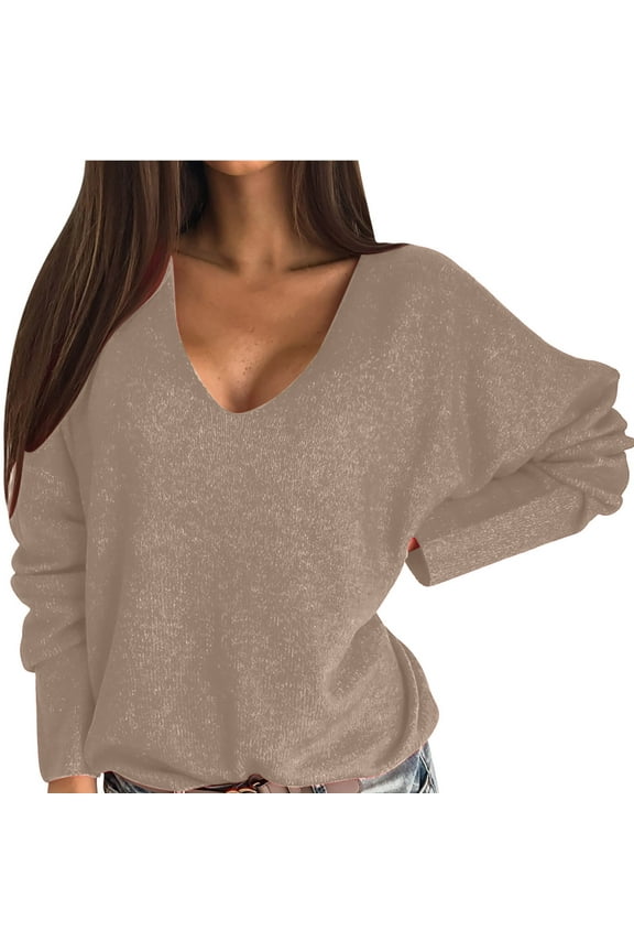 Womens Sweaters Fall Fashion Temperament Candy Color V-neck Pullover Sweater S-2XL