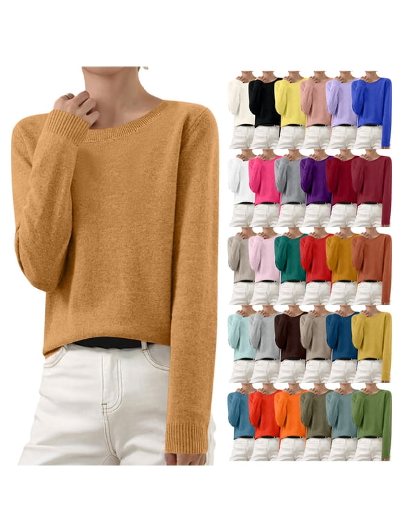 Admvng Womens Sweaters Long Sleeve Crew Neck Lightweight Casual Tops,Sizes S-3XL