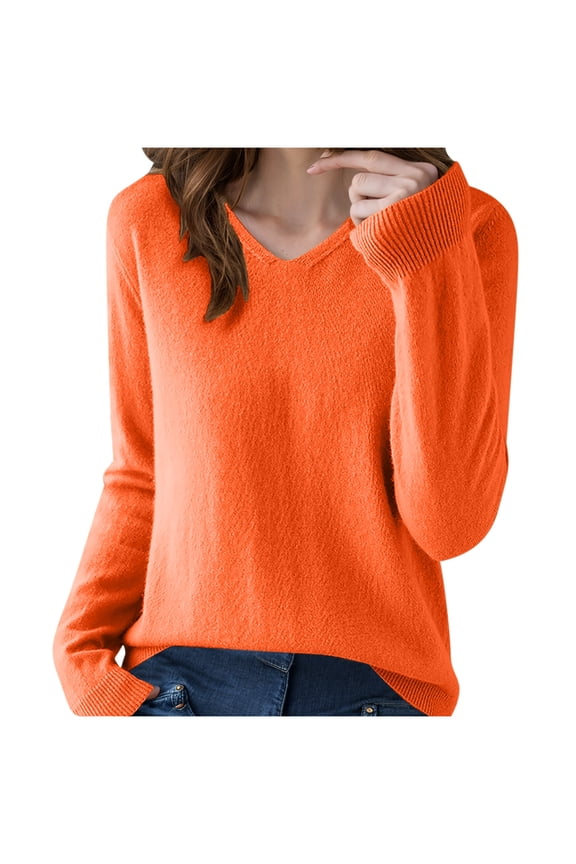 Womens Sweaters Solid Color Long Sleeved V-neck Knitted Sweater Thin Cardigan Sweater Top, Size S-2XL