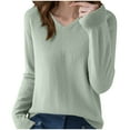 thumbnail image 1 of Admvng Womens Sweaters Solid Color Long Sleeved V-neck Knitted Sweater Thin Cardigan Sweater Top, Size S-2XL, 1 of 2
