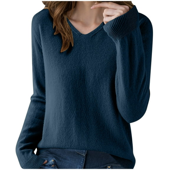 Admvng Womens Sweaters Solid Color Long Sleeved V-neck Knitted Sweater Thin Cardigan Sweater Top, Size S-2XL