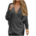 thumbnail image 1 of Admvng Womens Sweaters Winter Solid Color V-neck Long Sleeved Knitted Sweater Loose Top S-3XL, 1 of 7