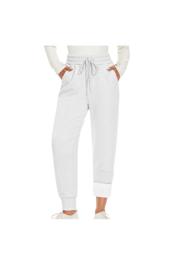 Womens Sweatpants Casual Solid Span Fleece-Lined Long Pants High Waist Warm Pockets Trousers, Size S-2XL