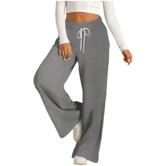 Admvng Womens Sweatpants Four Season Casual Solid Color Corduroy Elastic Waist Straight Leg Pants Comfy Fall Winter Pants, Size S-3XL