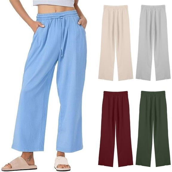 Admvng Womens Sweatpants Solid Casual Elastic Waist Long Wide Leg Pants, Size S-5XL