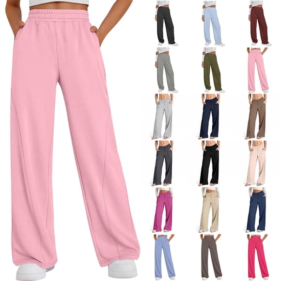 Admvng Womens Sweatpants Solid Color Casual Wide Leg Oversized Pocket Sweatpants Long Pants, Size S-2XL