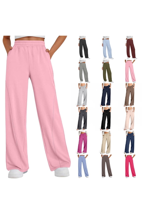 Admvng Womens Sweatpants Solid Color Casual Wide Leg Oversized Pocket Sweatpants Long Pants, Size S-2XL