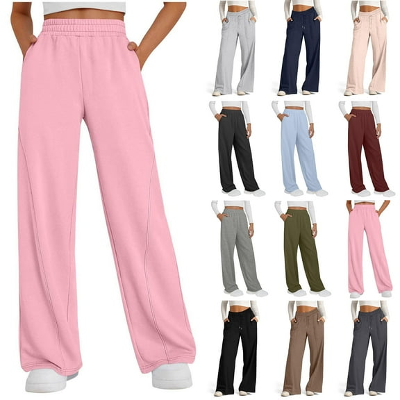 Admvng Womens Sweatpants Solid Color Casual Wide Leg Oversized Pocket Sweatpants Long Pants, Size S-2XL