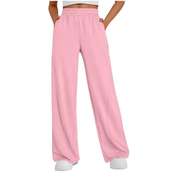 Admvng Womens Sweatpants Solid Color Casual Wide Leg Oversized Pocket Sweatpants Long Pants, Size S-2XL