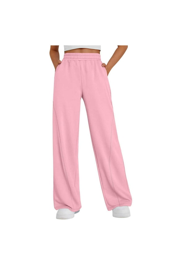 Admvng Womens Sweatpants Solid Color Casual Wide Leg Oversized Pocket Sweatpants Long Pants, Size S-2XL