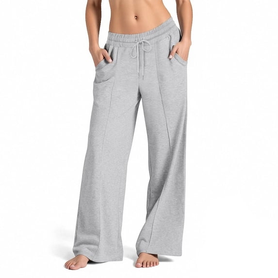 Admvng Womens Sweatpants Solid Color Casual Wide Leg Oversized Pocket Sweatpants Long Pants, Size S-2XL
