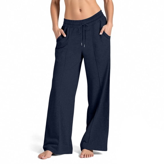 Admvng Womens Sweatpants Solid Color Casual Wide Leg Oversized Pocket Sweatpants Long Pants, Size S-2XL