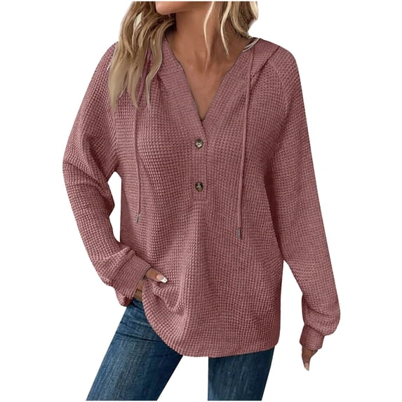 Admvng Womens Sweatshirt Solid Casual Hooded Button Long Sleeve Drawstring Sweatshirt Top,Sizes S-3XL