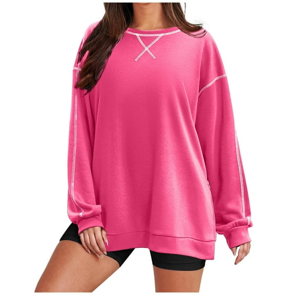 Admvng Womens Sweatshirts Oversized Sweatshirts Long Sleeve Crewneck Side Zipper Pullover Fall Trendy Clothes，Size S-2XL