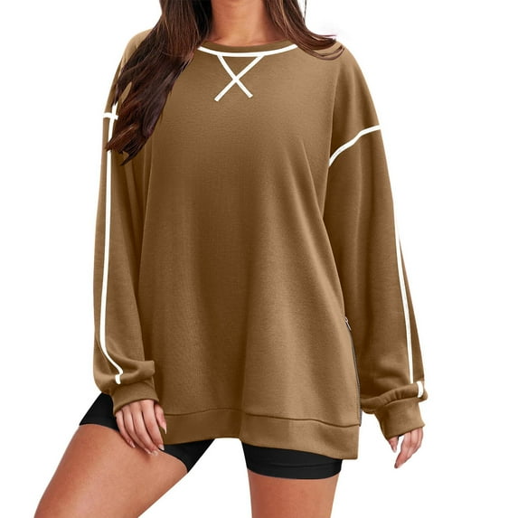 Admvng Womens Sweatshirts Oversized Sweatshirts Long Sleeve Crewneck Side Zipper Pullover Fall Trendy Clothes,Size S-2XL