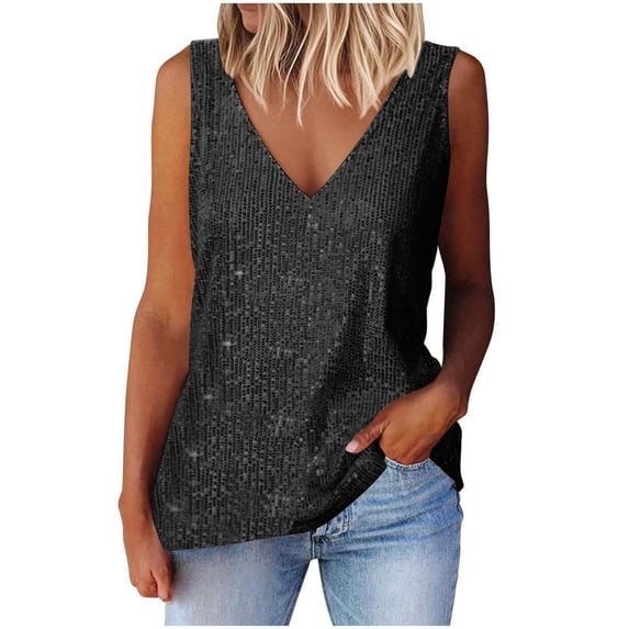 Admvng Womens Tank Top Sequin V-Neck Sleeveless Sparkly Camisole Party Night Out Clothes