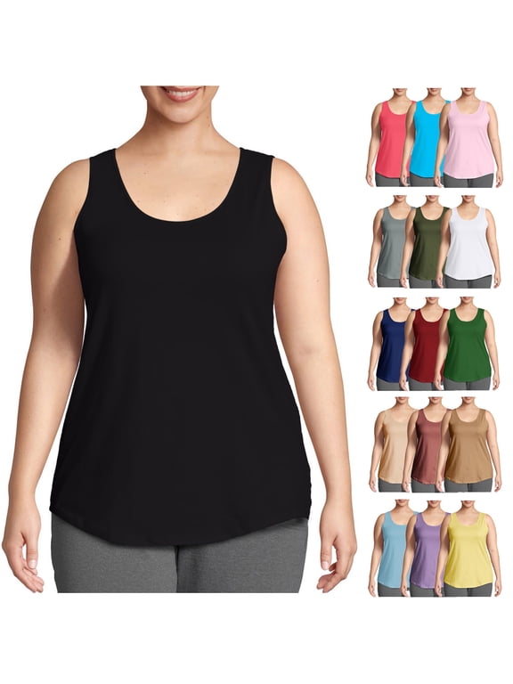 Admvng Womens Tank Tops Loose Fit Fashion Plus Size Solid Round-Neck Loose Sleeveless T-shirt Pullover Tops