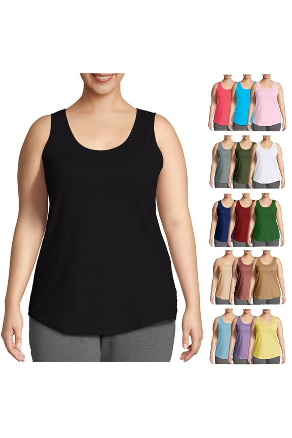 Admvng Womens Tank Tops Loose Fit Fashion Plus Size Solid Round-Neck Loose Sleeveless T-shirt Pullover Tops