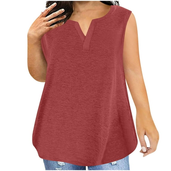 Admvng Womens Tank Tops Plus Size V-Neck Solid Color Camisole Sleeveless Blouses S-5XL