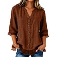 thumbnail image 1 of Admvng Womens Tops 3/4 Sleeve Double Layer Chiffon Hem Casual Summer Shirt Blouse, 1 of 8