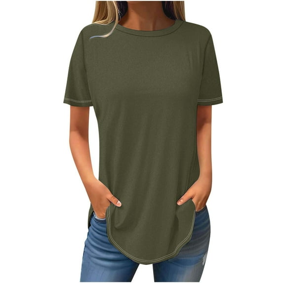Admvng Womens Tops Fashion Sold Short Sleeves Blouse Round Neck Casual S-3XL
