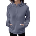 thumbnail image 1 of Admvng Womens Tops Loose Long Sleeve Solid Shirt Tops with Pocket Zip Stand Up Hoodie Blouse, Size S-2XL, 1 of 5
