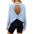 thumbnail image 1 of Admvng Womens Tops Open Back Yoga Long Sleeve Cross Wrap Workout Gym Shirts with Thumb Holes, 1 of 9