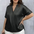 thumbnail image 1 of Admvng Womens Tops Plus Size Tops V Neck Solid Color Silk T-shirt Casual Short Sleeved Business Casual Dressy Tops L-5XL, 1 of 6