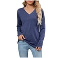 thumbnail image 1 of Admvng Womens Tops Solid Color Long Sleeved V-Neck Side Pleated Pullover Fashionable Top, Size S-2XL, 1 of 8