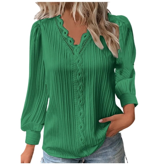 Admvng Womens Tops V-Neck Long Sleeve Casual T-shirt Top Solid Blouse, Size S-3XL