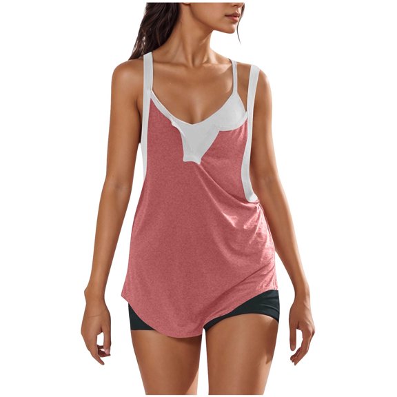 Admvng Womens Tops V-Neck Sleeveless Blouse Casual Solid Sling Tank Tops Blouse Loose T-Shirt for Athletic Running Tennis Yoga Admvng S-2XL