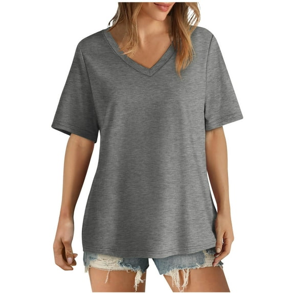 Admvng Womens Tops V-neck Loose Casual Fashion Short Sleeved Top Short Sleeved V-neck Top/shirt S-2XL