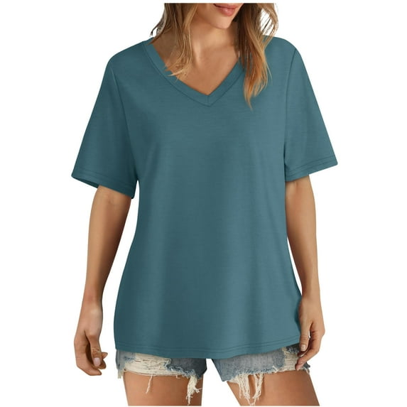 Admvng Womens Tops V-neck Loose Casual Fashion Short Sleeved Top Short Sleeved V-neck Top/shirt S-2XL
