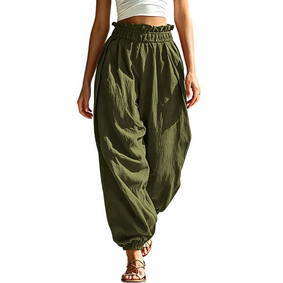Admvng Womens Trousers Wide Leg Lace Waist Casual Summer Everyday Pants with Pockets