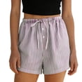 thumbnail image 1 of Admvng Womens Vertical Striped Shorts Drawstring Waist Button Detail Casual Loungewear Shorts, 1 of 6