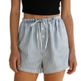 thumbnail image 1 of Admvng Womens Vertical Striped Shorts Drawstring Waist Button Detail Casual Loungewear Shorts, 1 of 6