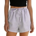 thumbnail image 1 of Admvng Womens Vertical Striped Shorts Drawstring Waist Button Detail Casual Loungewear Shorts, 1 of 6